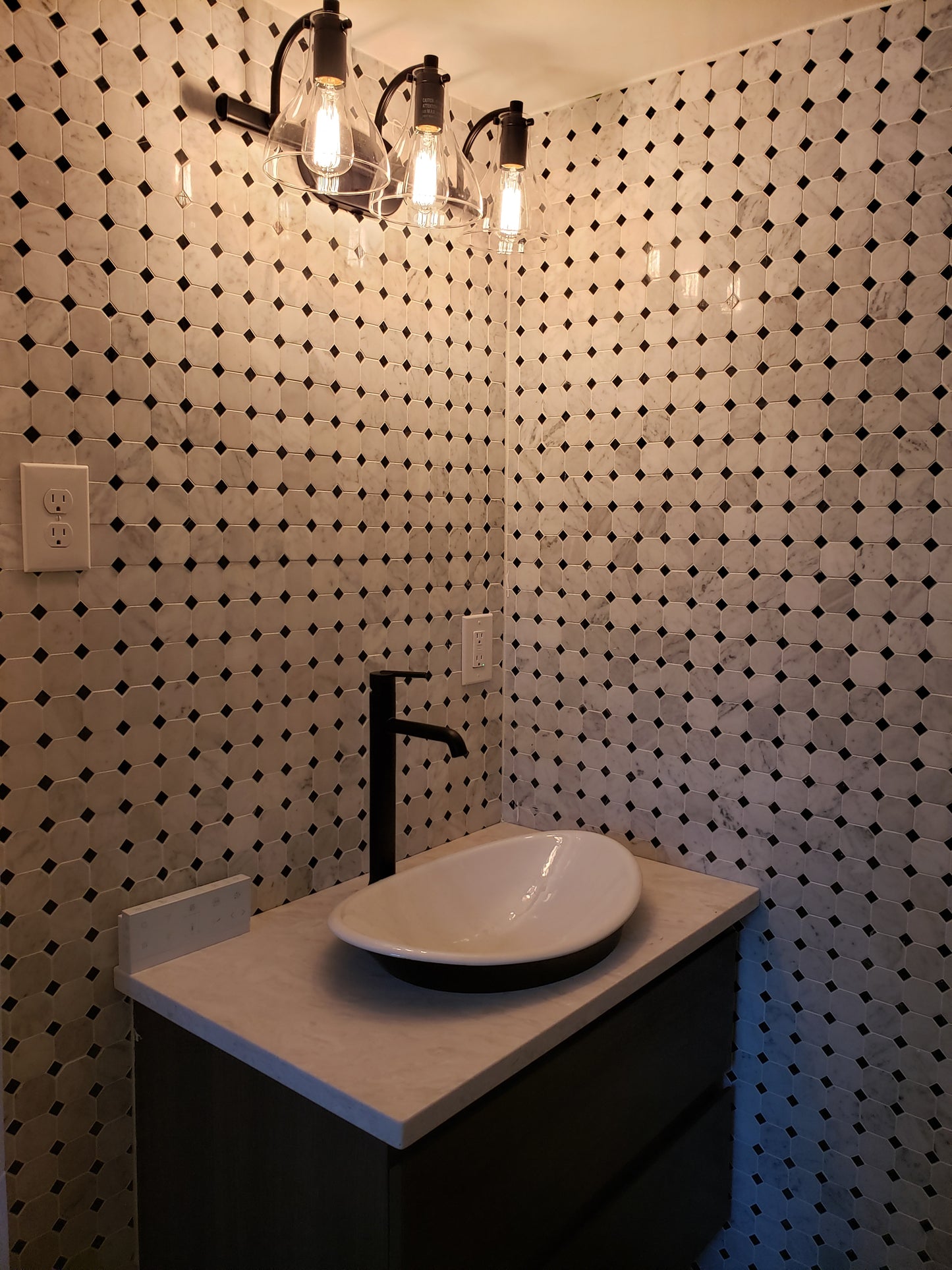 Octagon Carrara White & Nero Marquina Marble Mosaic Polished
