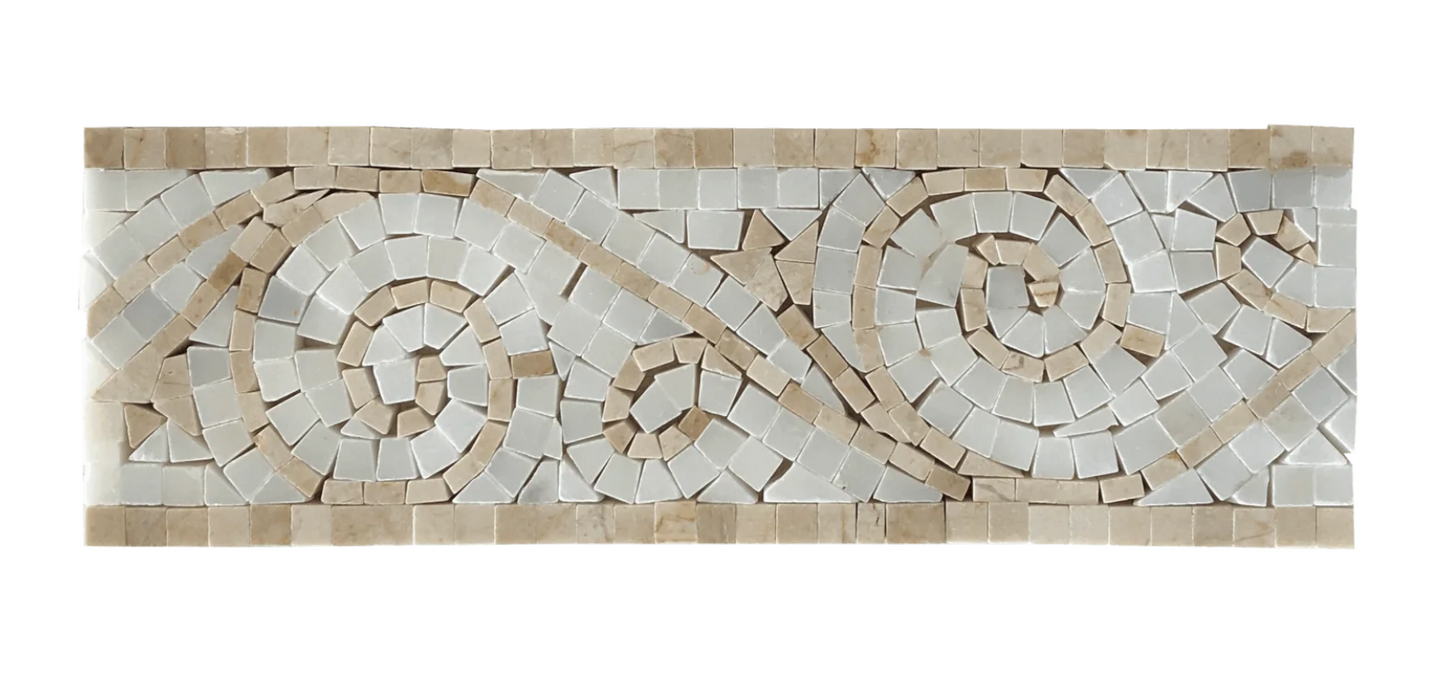 Art Border Polished Crema Marfil & Pure White Marble 4"x12"