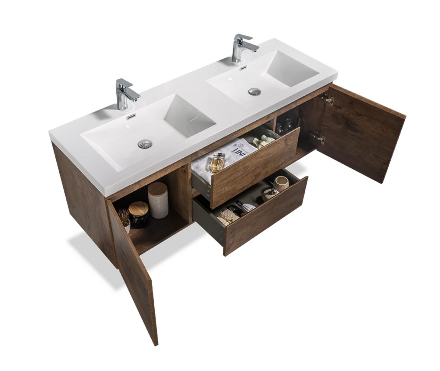 60" V9005 Angela Wall Hung Vanity & Acrylic Double Basins
