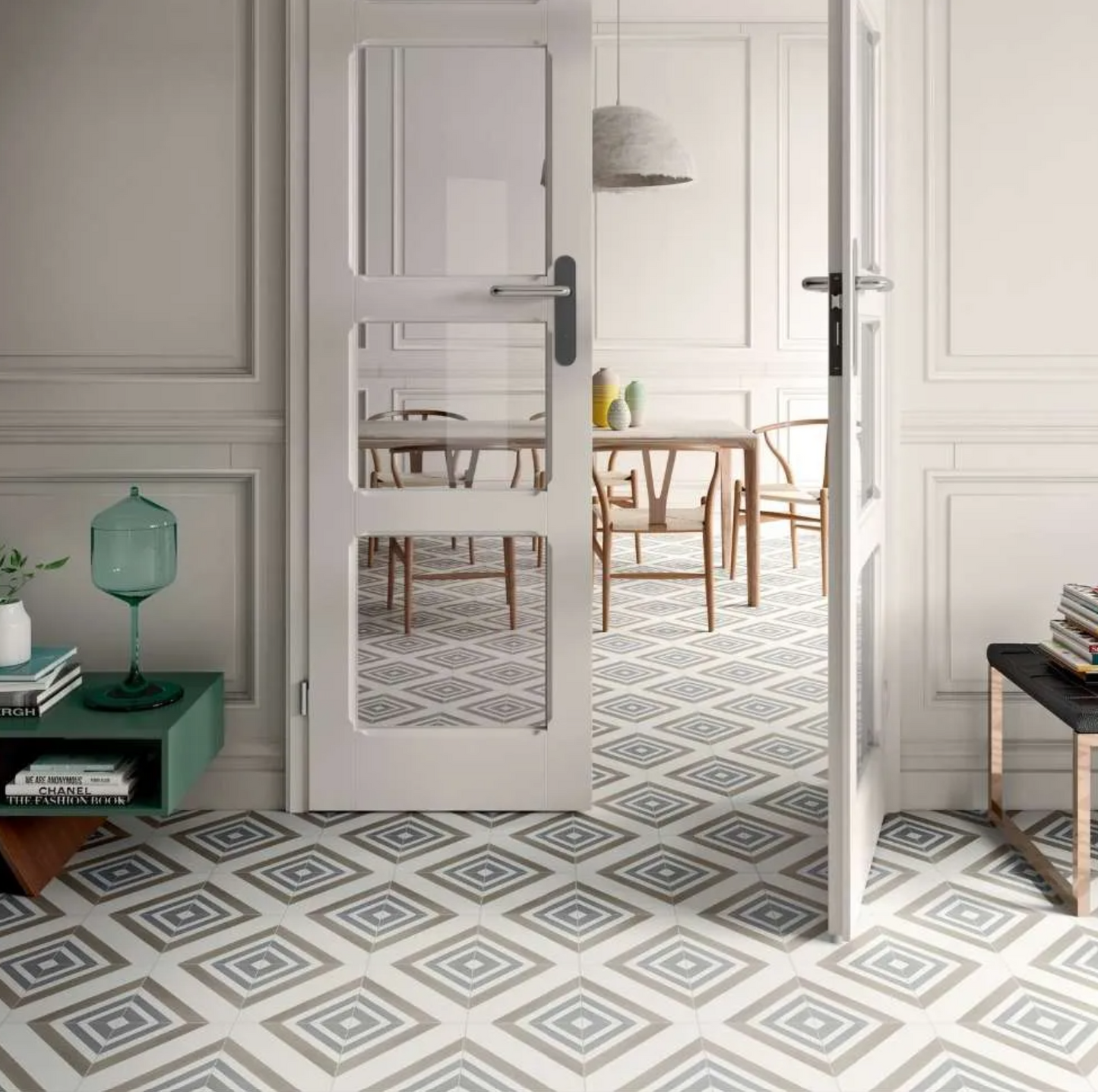 Geometric Taupe Porcelain Patterned Tile Matte 8"x8"