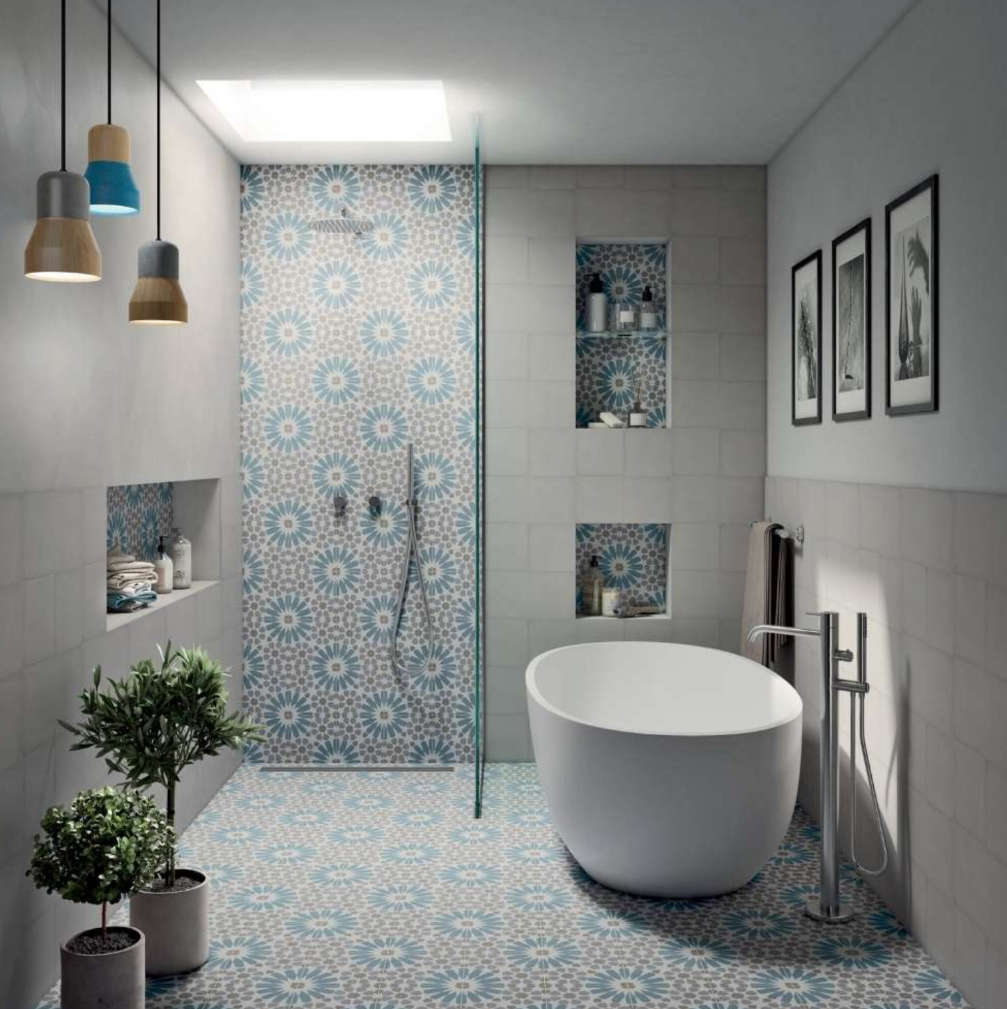 Etna Big Aster Blue Porcelain Patterned Tile Matte 8"x8"