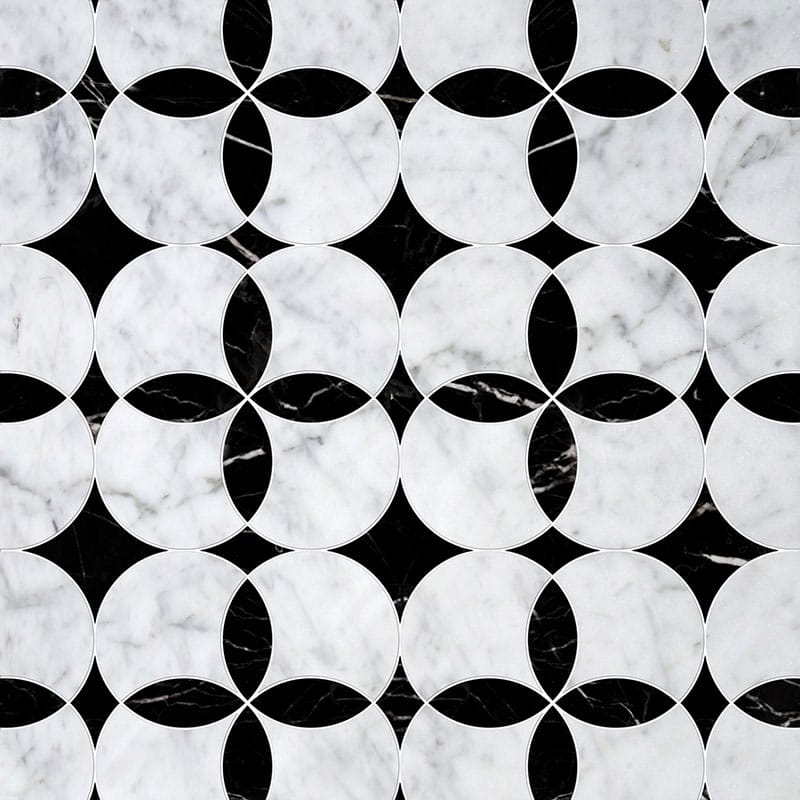 White Carrara, Black Multi Finish Constantine Marble Mosaic