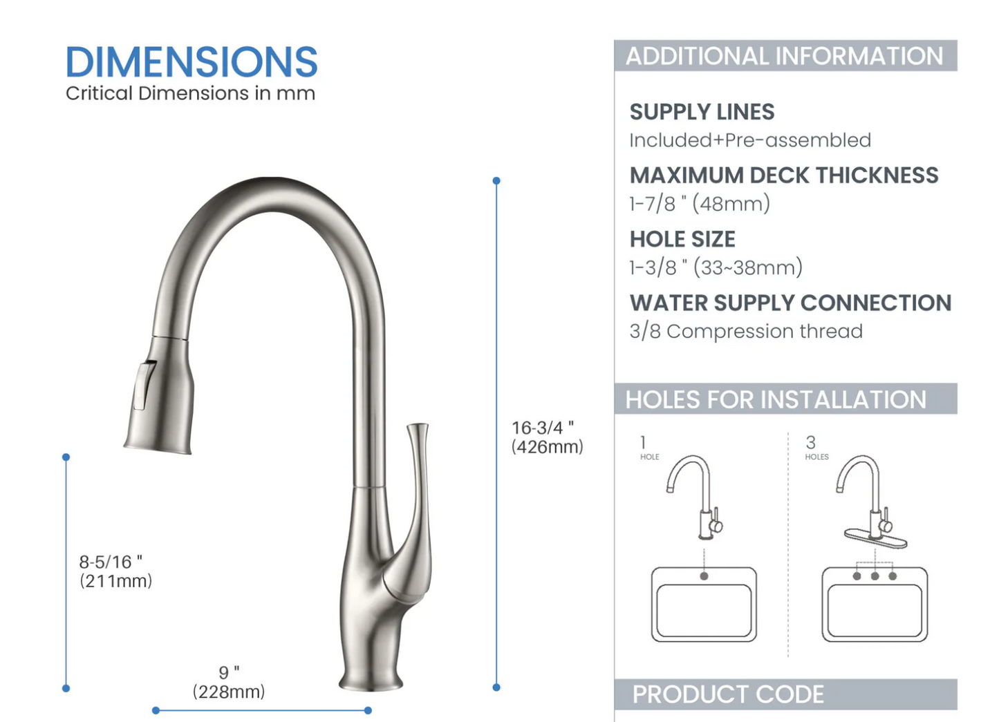 Kitchen Faucet Single Handle Pull Down CKF2010