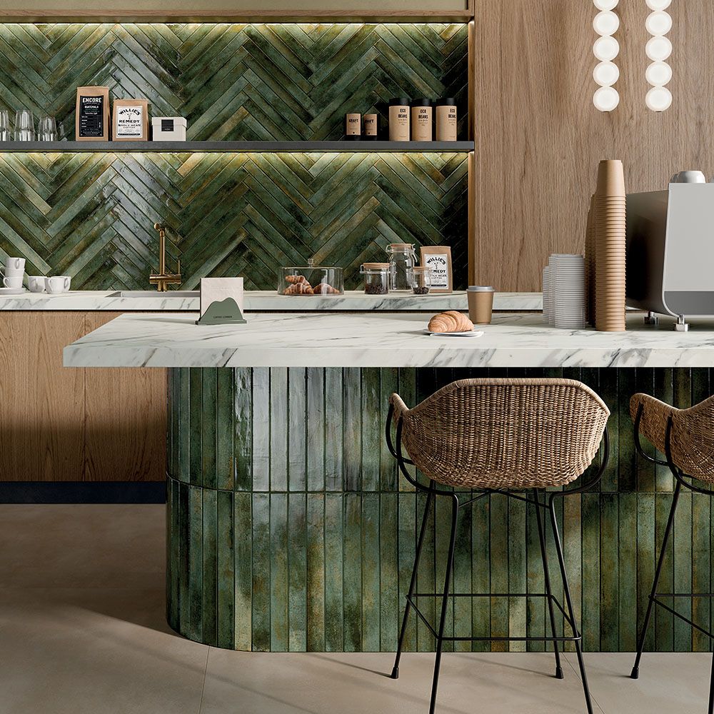 Porcelain Subway Tile Stratto Dark Green Glossy 2"x18"