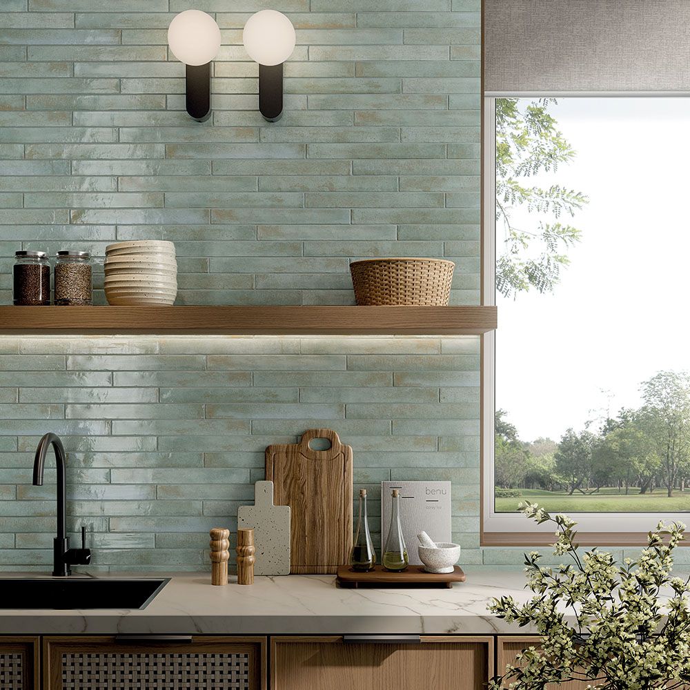 Porcelain Subway Tile Stratto Turquoise Glossy 2"x18"