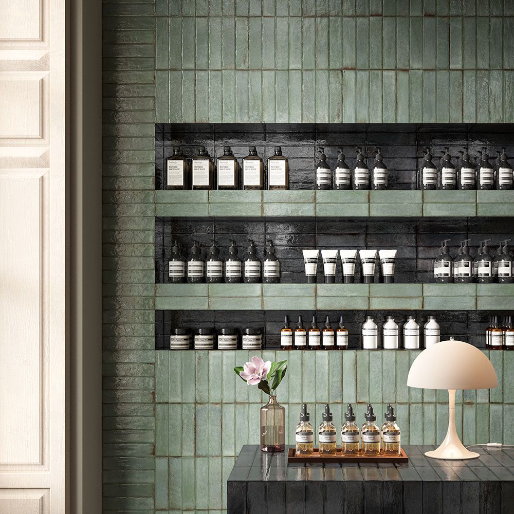 Porcelain Subway Tile Botanical Sage Glossy 2"x8"