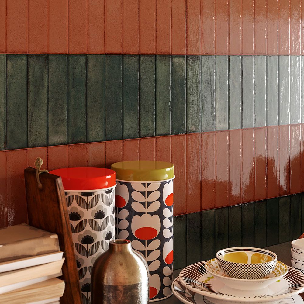 Porcelain Subway Tile Botanical Forest Glossy 2"x8"