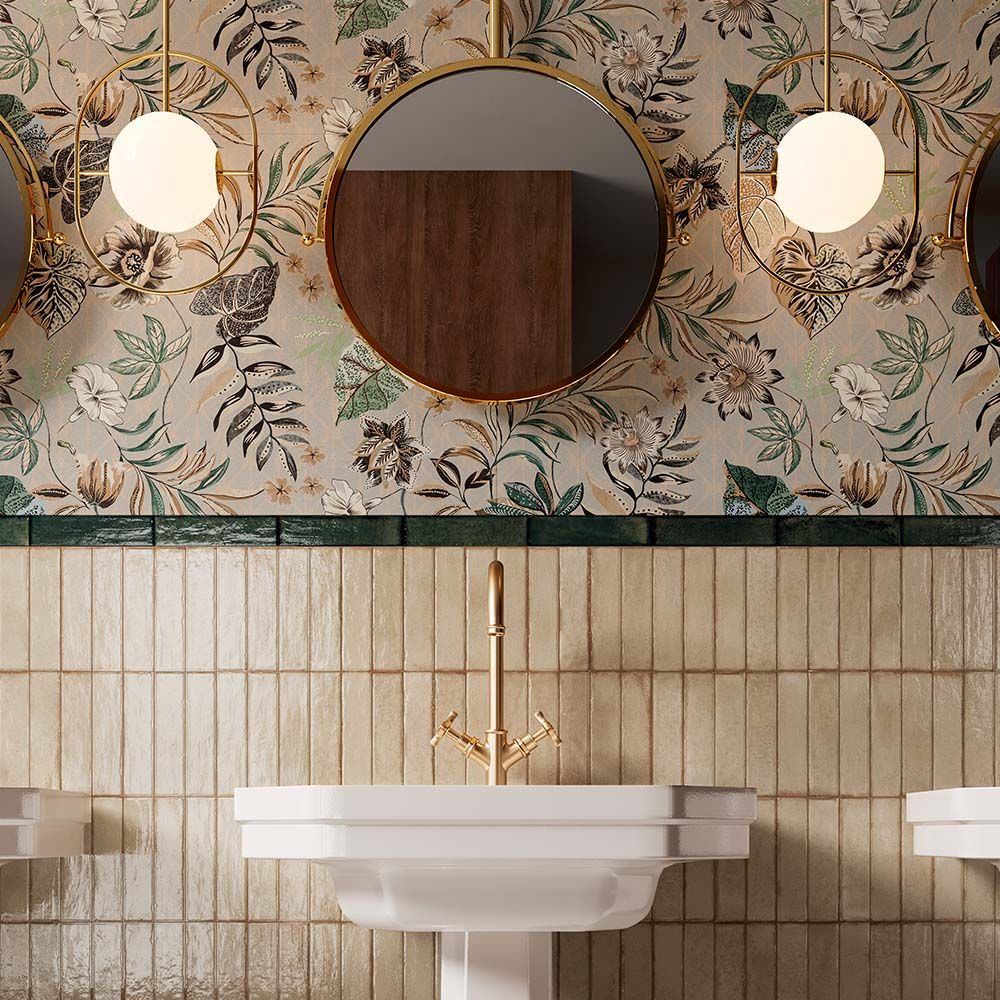 Porcelain Subway Tile Botanical Creme Glossy 2"x8"