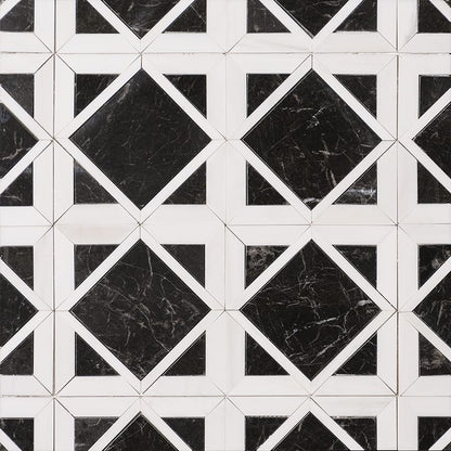 Snow White, Black Multi Finish Kent Marble Mosaic