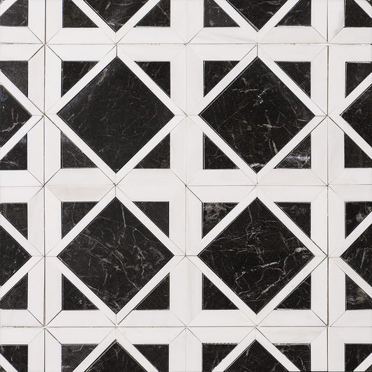Snow White, Black Multi Finish Kent Marble Mosaic