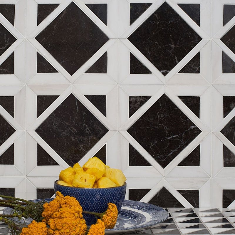 Snow White, Black Multi Finish Kent Marble Mosaic