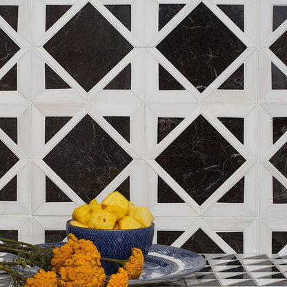 Snow White, Black Multi Finish Kent Marble Mosaic