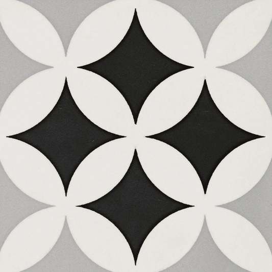 Original Deco Grey Porcelain Patterned Tile Matte 8"x8"