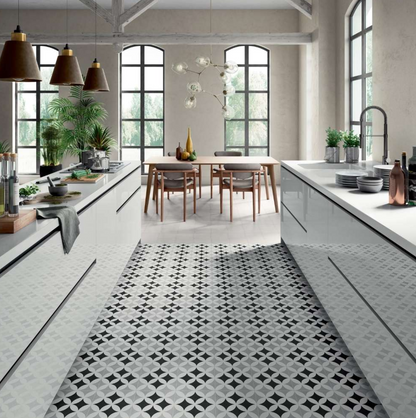 Original Deco Grey Porcelain Patterned Tile Matte 8"x8"