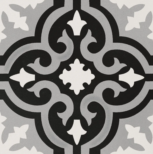 Original Bali Black+White Porcelain Patterned Tile Matte 8"x8"