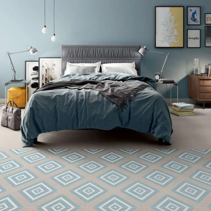 Geometric Blue Porcelain Patterned Tile Matte 8"x8"