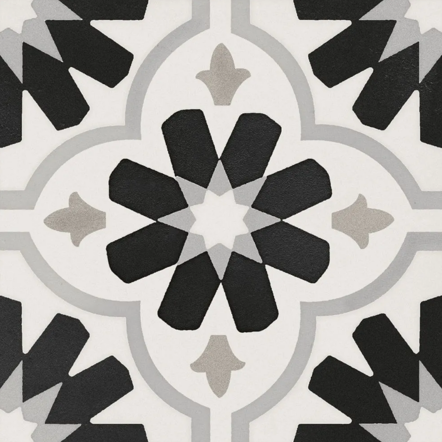 Etna Cosmos Black&White Porcelain Patterned Tile Matte 8"x8"