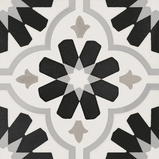 Etna Cosmos Black&White Porcelain Patterned Tile Matte 8"x8"