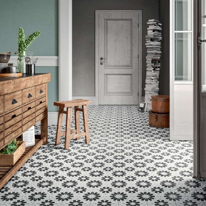 Etna Cosmos Black&White Porcelain Patterned Tile Matte 8"x8"