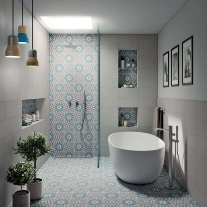 Etna Big Aster Blue Porcelain Patterned Tile Matte 8"x8"