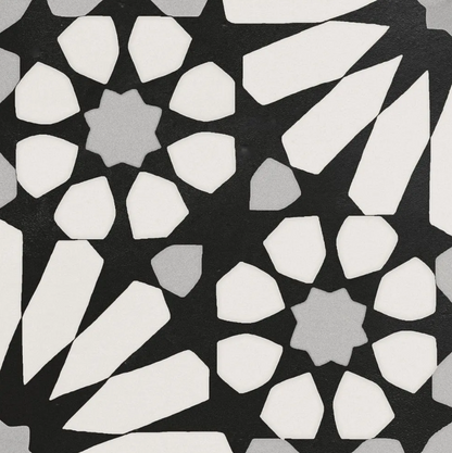 Etna Big Aster Black&White Porcelain Patterned Tile Matte 8"x8"