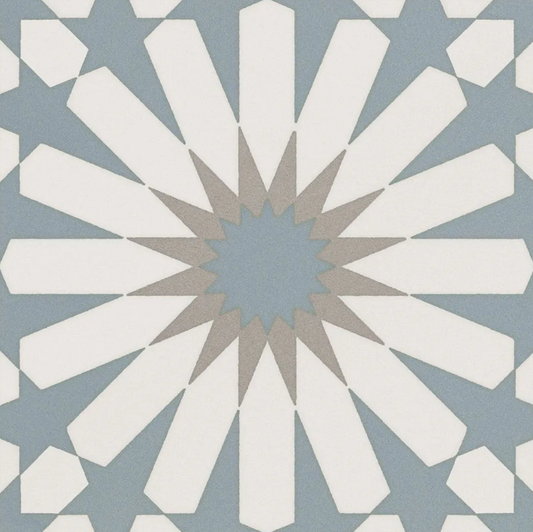 Etna Aster Blue Porcelain Patterned Tile Matte 8"x8"