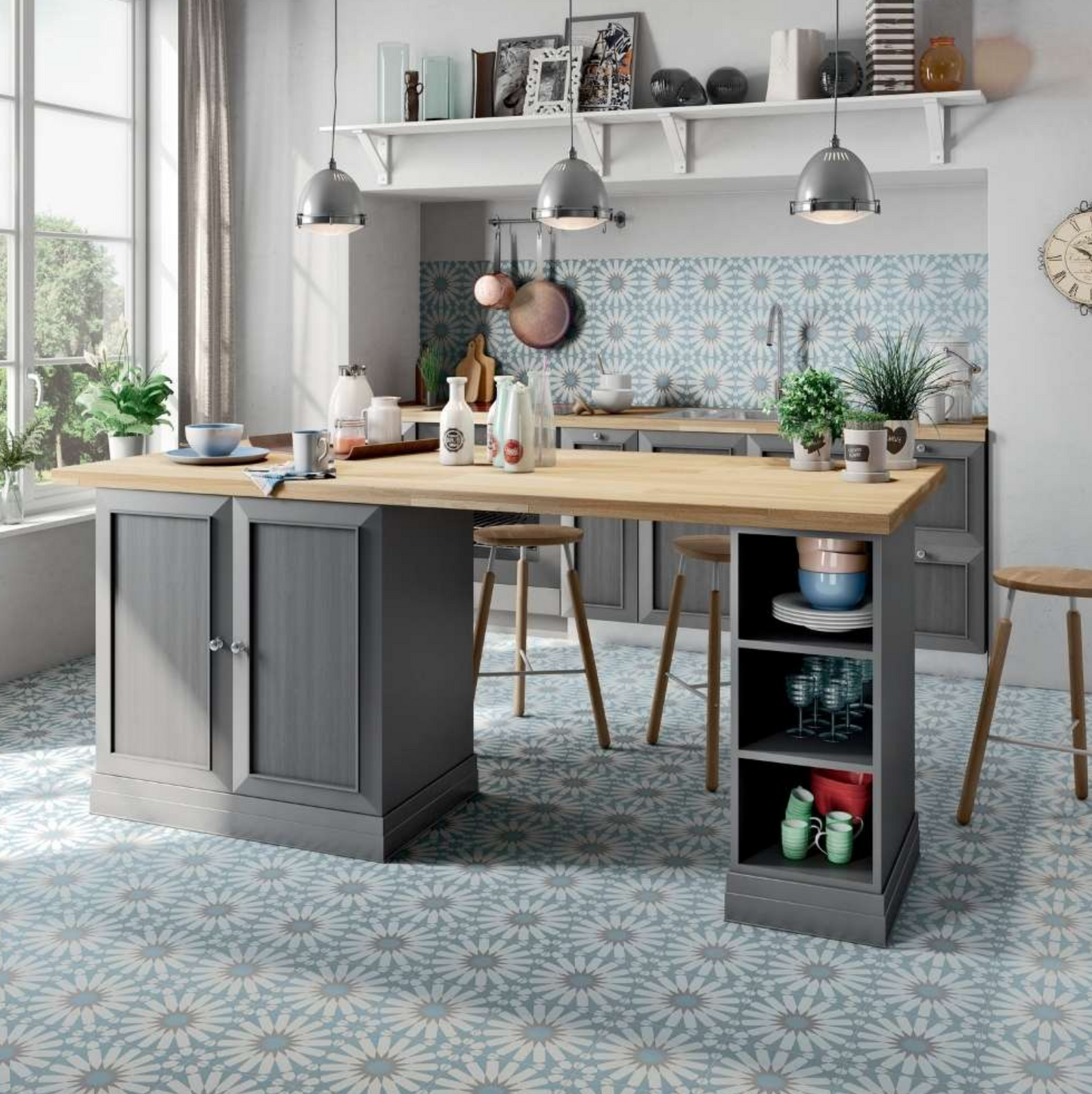 Etna Aster Blue Porcelain Patterned Tile Matte 8"x8"