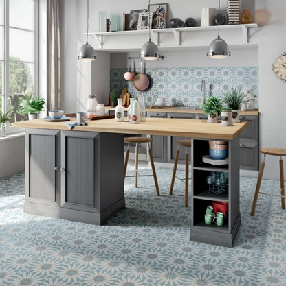 Etna Aster Blue Porcelain Patterned Tile Matte 8"x8"