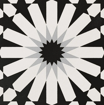 Etna Aster Black&White Porcelain Patterned Tile Matte 8"x8"