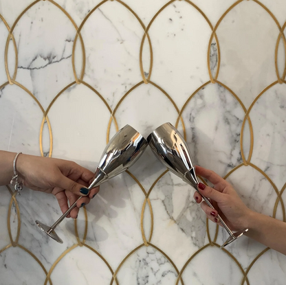 Gentle Net Marble Waterjet Mosaic Tile Calacatta and Brass