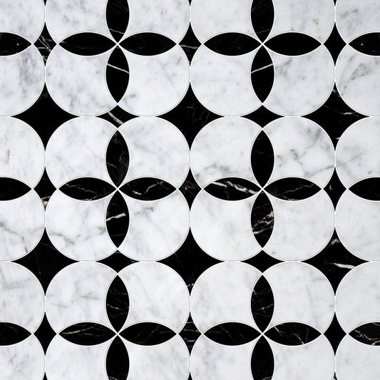 White Carrara, Black Multi Finish Constantine Marble Mosaic