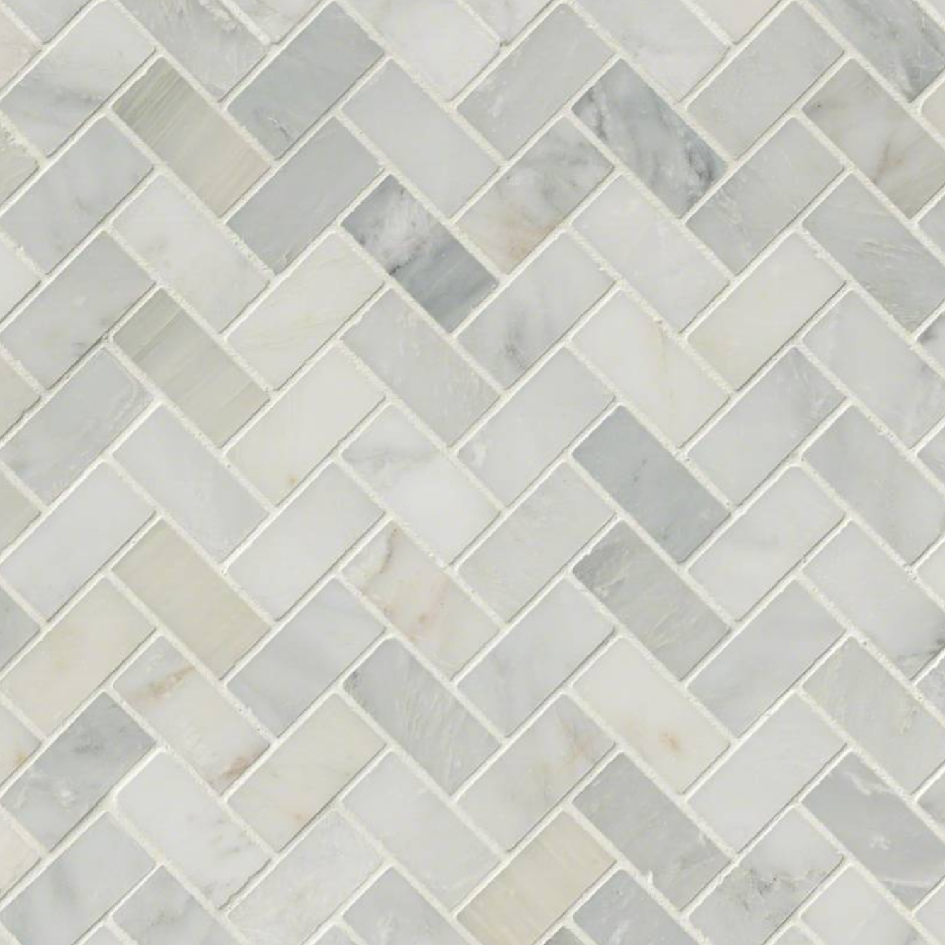 Arabescato Carrara Herringbone Marble Mosaic Polished