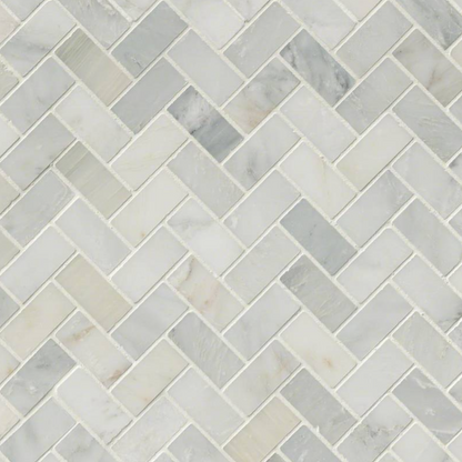 Arabescato Carrara Herringbone Marble Mosaic Polished