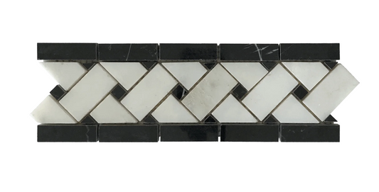 Basketweave Border Polished Nero Marquina & Pure White Marble 4"x12"