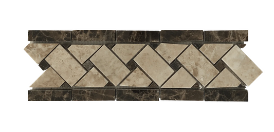 Basketweave Border Polished Dark Emperador & Cappuccino Marble 4"x12"