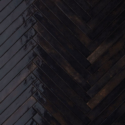 Porcelain Subway Tile Stratto Black Glossy 2"x18"