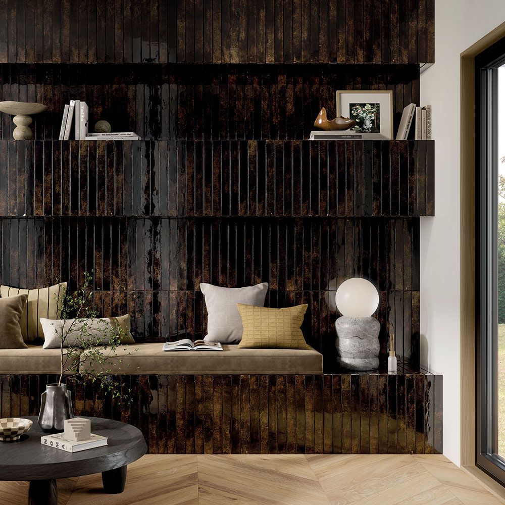 Porcelain Subway Tile Stratto Black Glossy 2"x18"