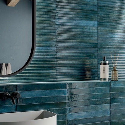 Porcelain Subway Tile Stratto Petrol Glossy 2"x18"
