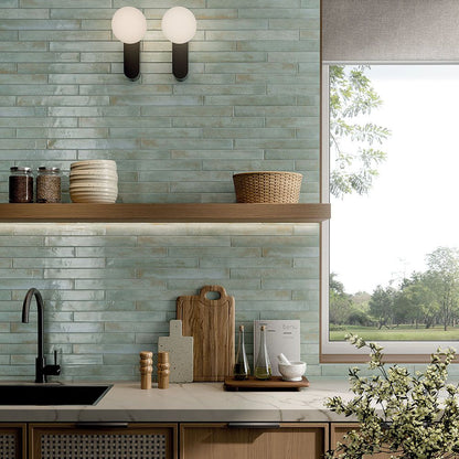 Porcelain Subway Tile Stratto Turquoise Glossy 2"x18"