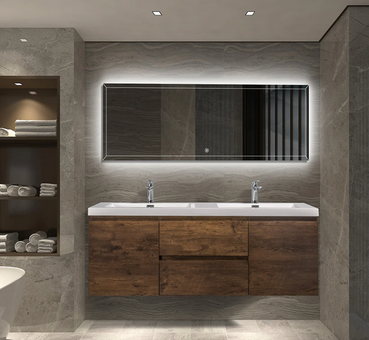 60" V9005 Angela Wall Hung Vanity & Acrylic Double Basins